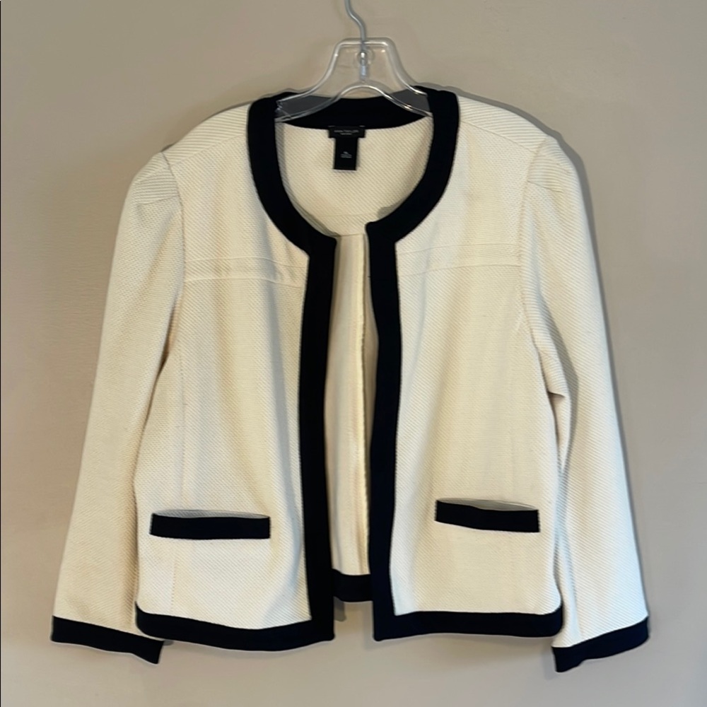 Ann Taylor Cream and Black Textured Open Blazer